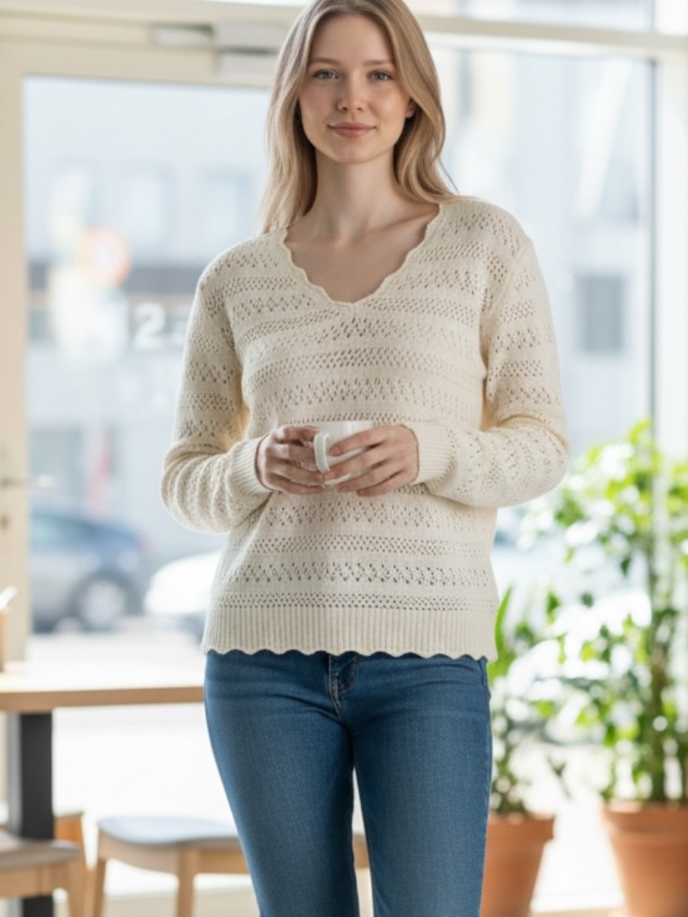 Vintage Villager White  Knitted Sweater,size M
